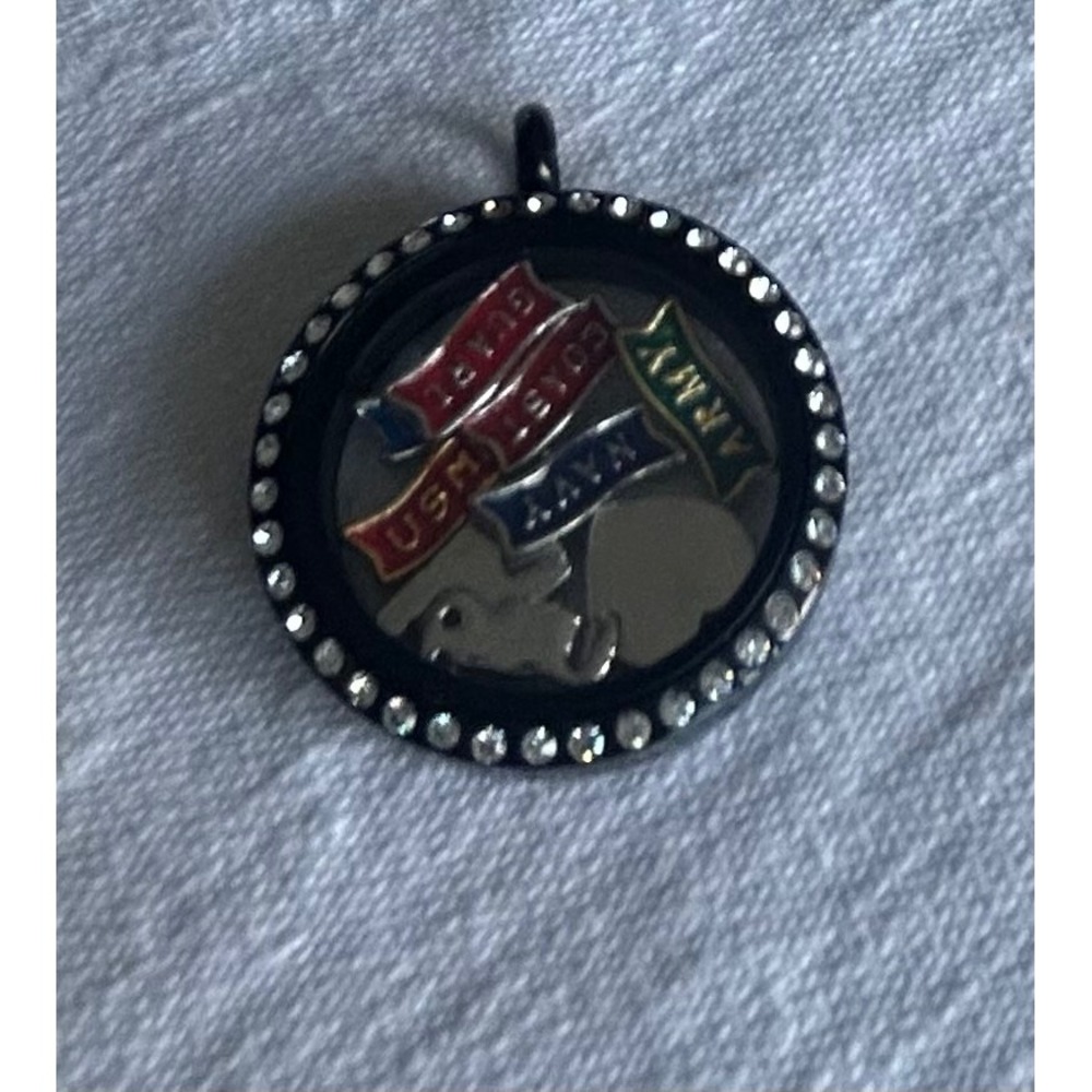 Origami Owl Locket Necklace Black Crystal Army Navy USAF USMC Coast Guard NIB